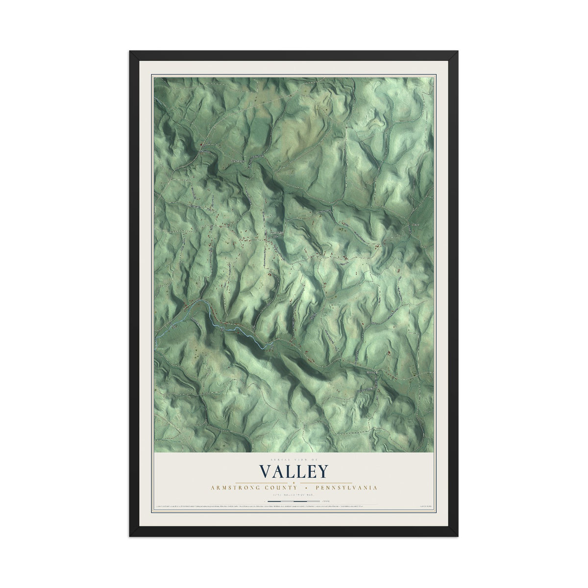 Map of Valley, Armstrong County, Pennsylvania, 12 x 18 inch print in a black wood frame