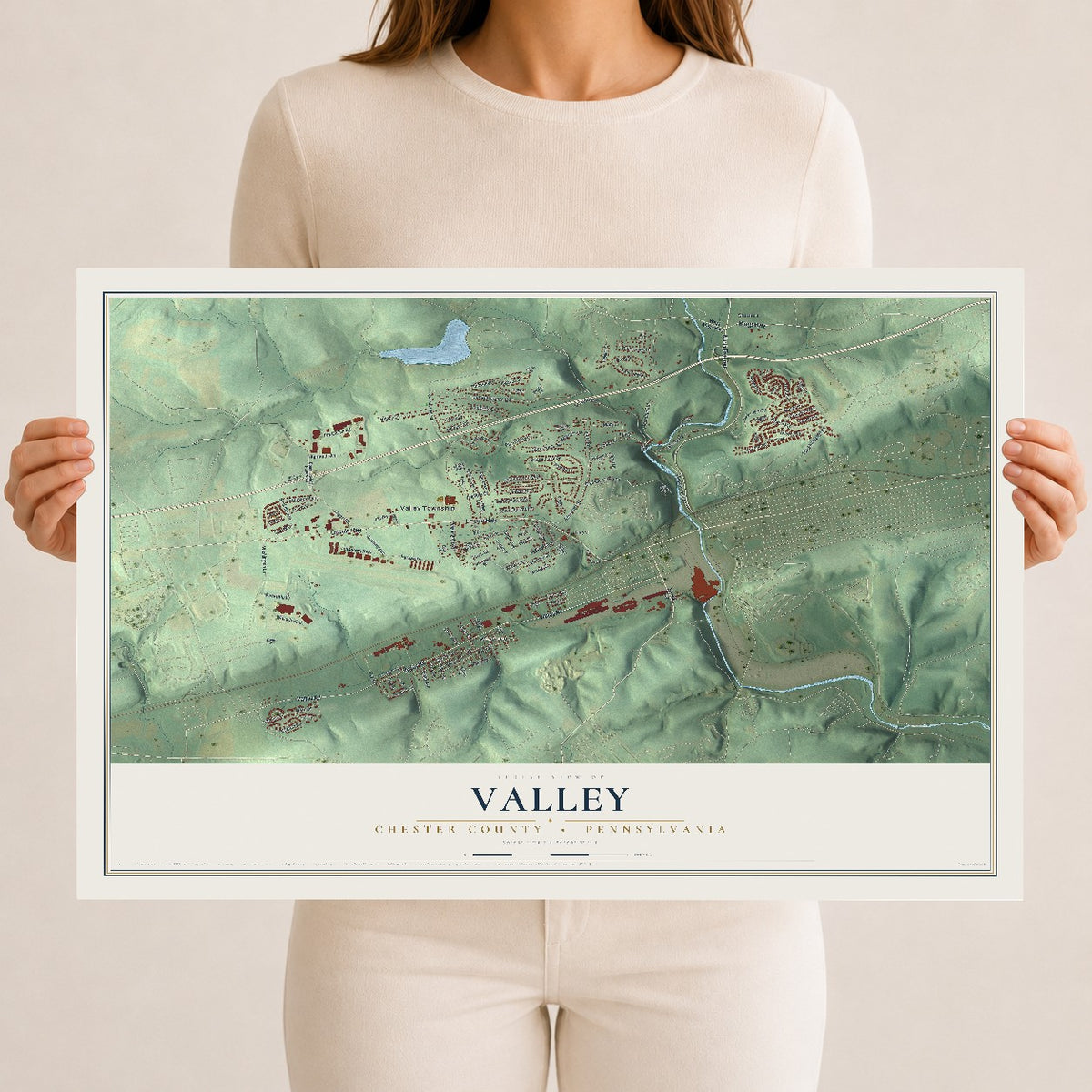 Map of Valley, Chester County, Pennsylvania, 12 x 18 inch unframed archival matte print