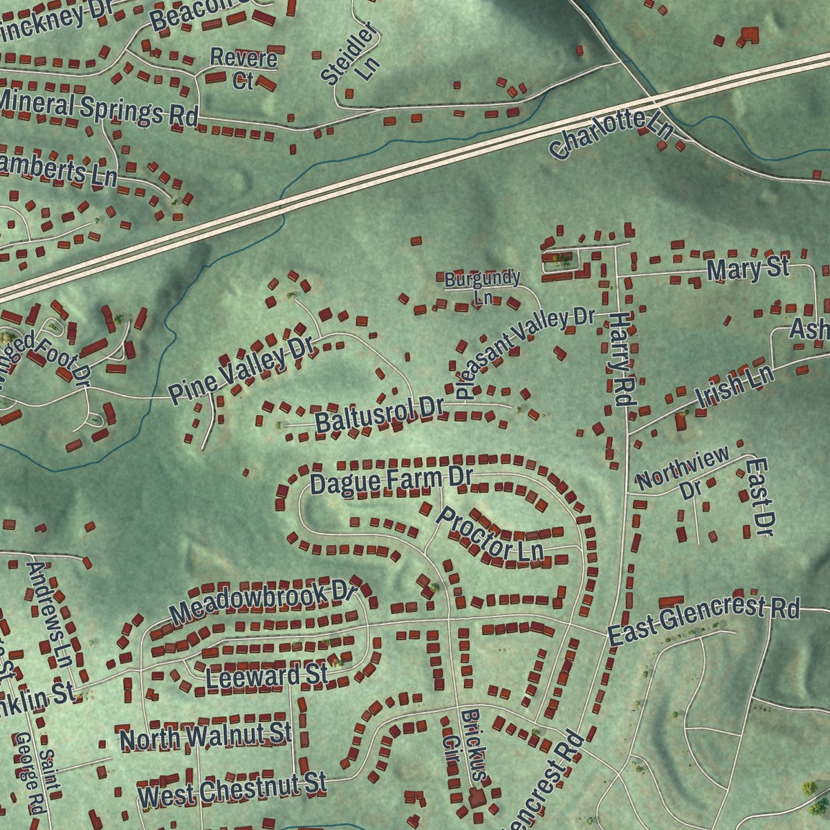 Close-up of the map of Valley, Chester County, Pennsylvania print showing street and building detail