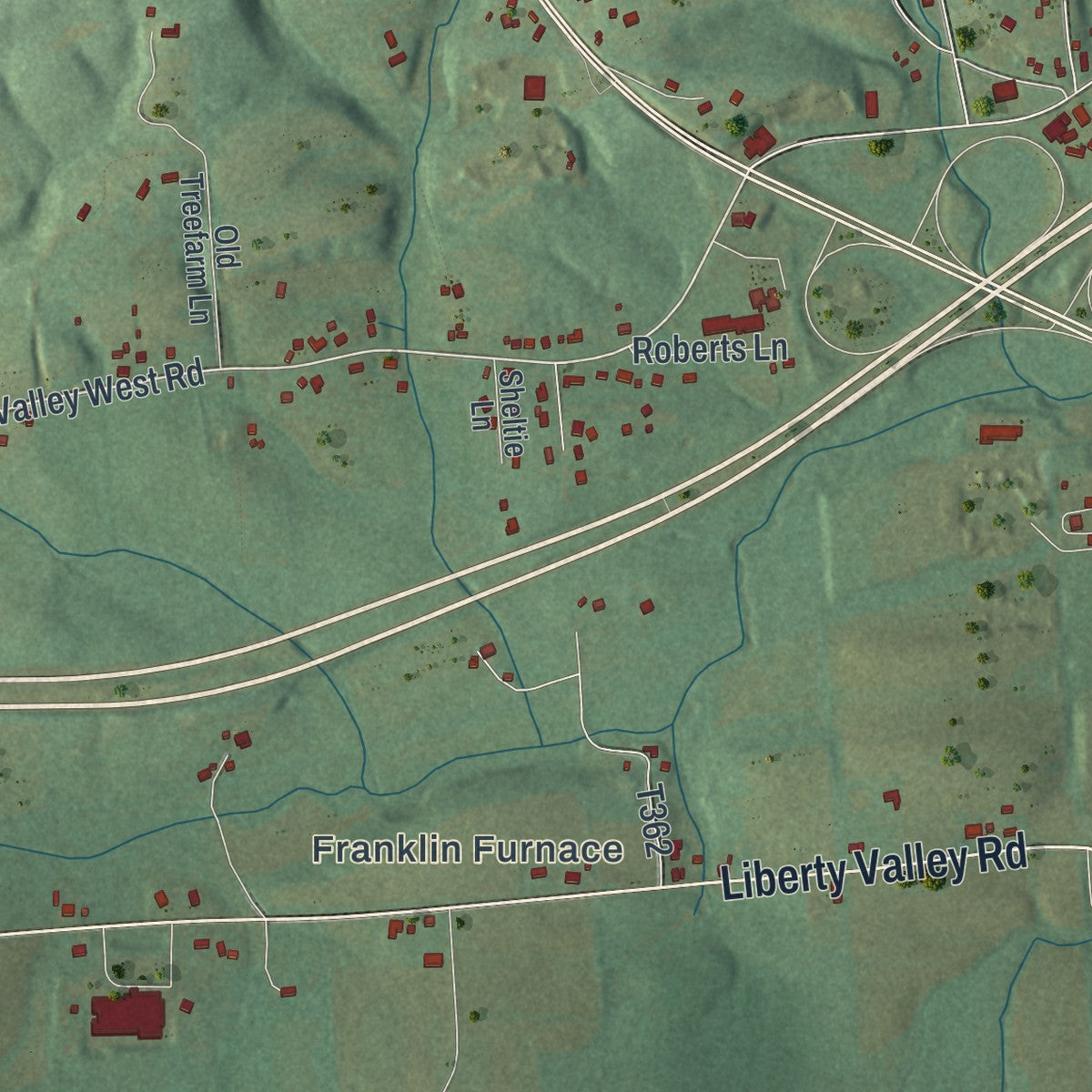 Second close-up of the map of Valley, Montour County, Pennsylvania print showing more streets and buildings
