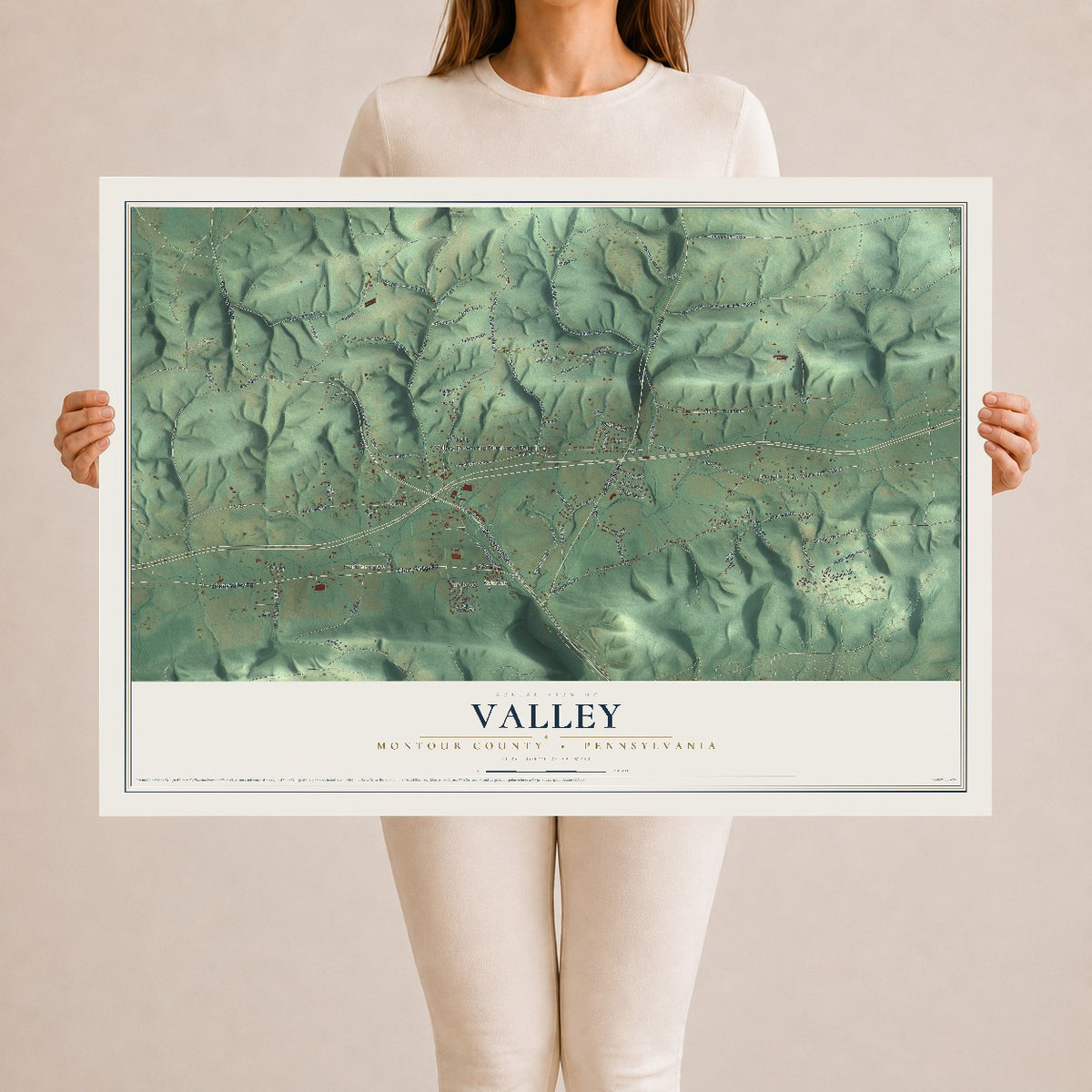 Map of Valley, Montour County, Pennsylvania, 24 x 36 inch unframed archival matte print