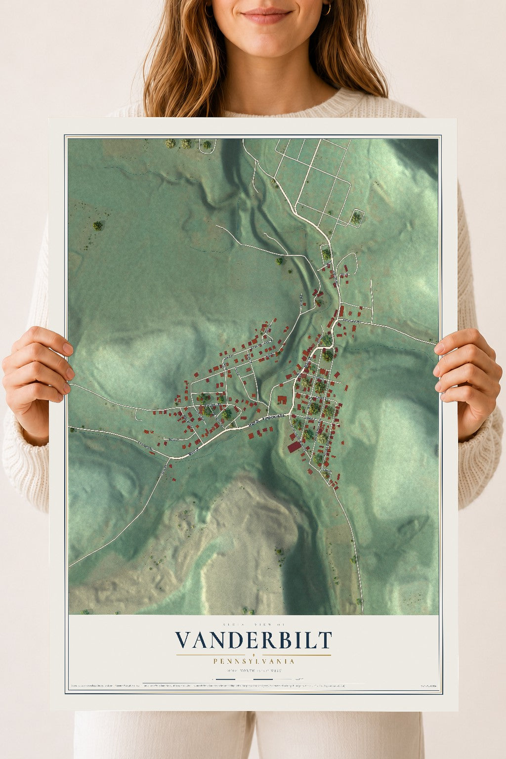 Map of Vanderbilt, Pennsylvania, 18 x 24 inch unframed archival matte print
