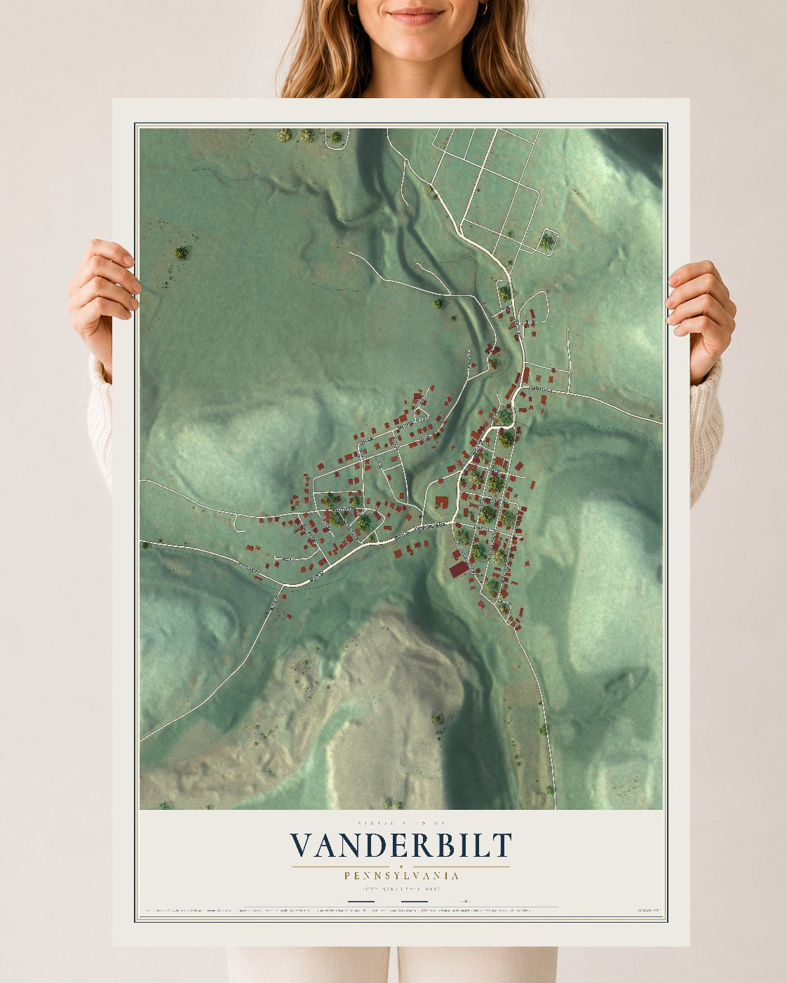 Map of Vanderbilt, Pennsylvania, 24 x 36 inch unframed archival matte print