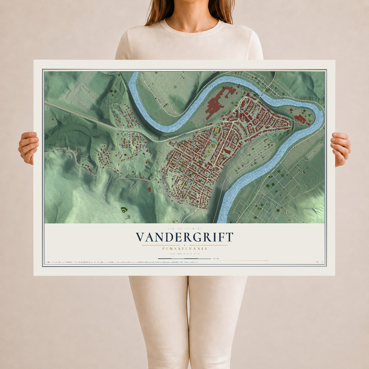 Map of Vandergrift, Pennsylvania, 24 x 36 inch unframed archival matte print