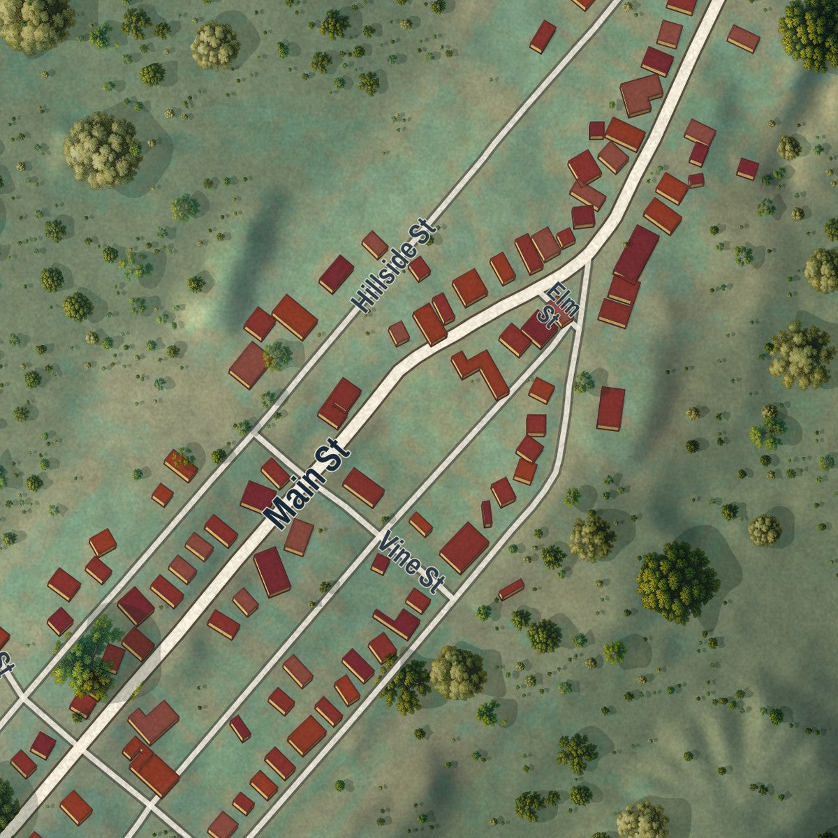 Second close-up of the map of Vandling, Pennsylvania print showing more streets and buildings