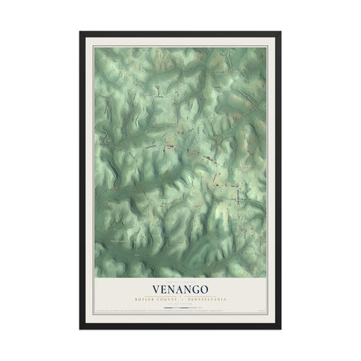 Map of Venango, Butler County, Pennsylvania, 12 x 18 inch print in a black wood frame