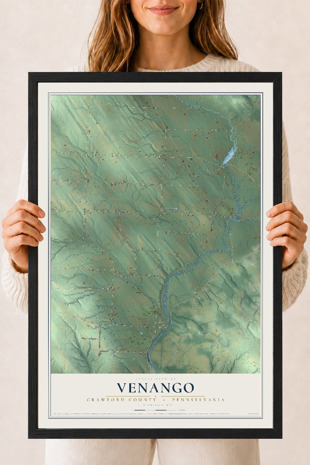 Map of Venango, Crawford County, Pennsylvania, 18 x 24 inch print in a black wood frame