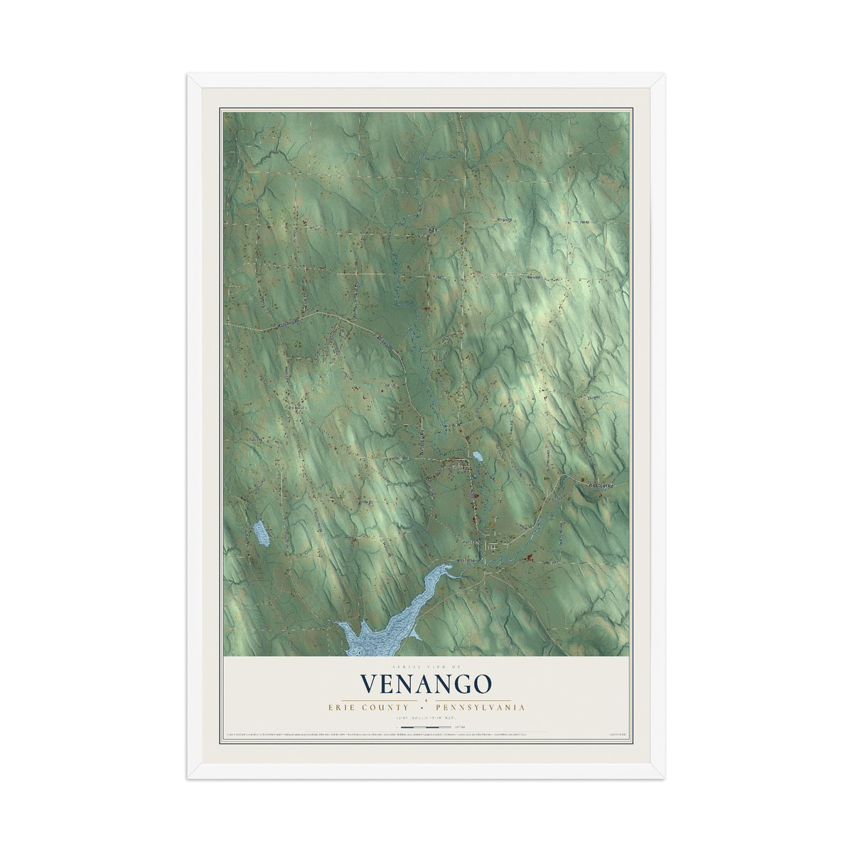 Map of Venango, Erie County, Pennsylvania, 12 x 18 inch print in a white wood frame