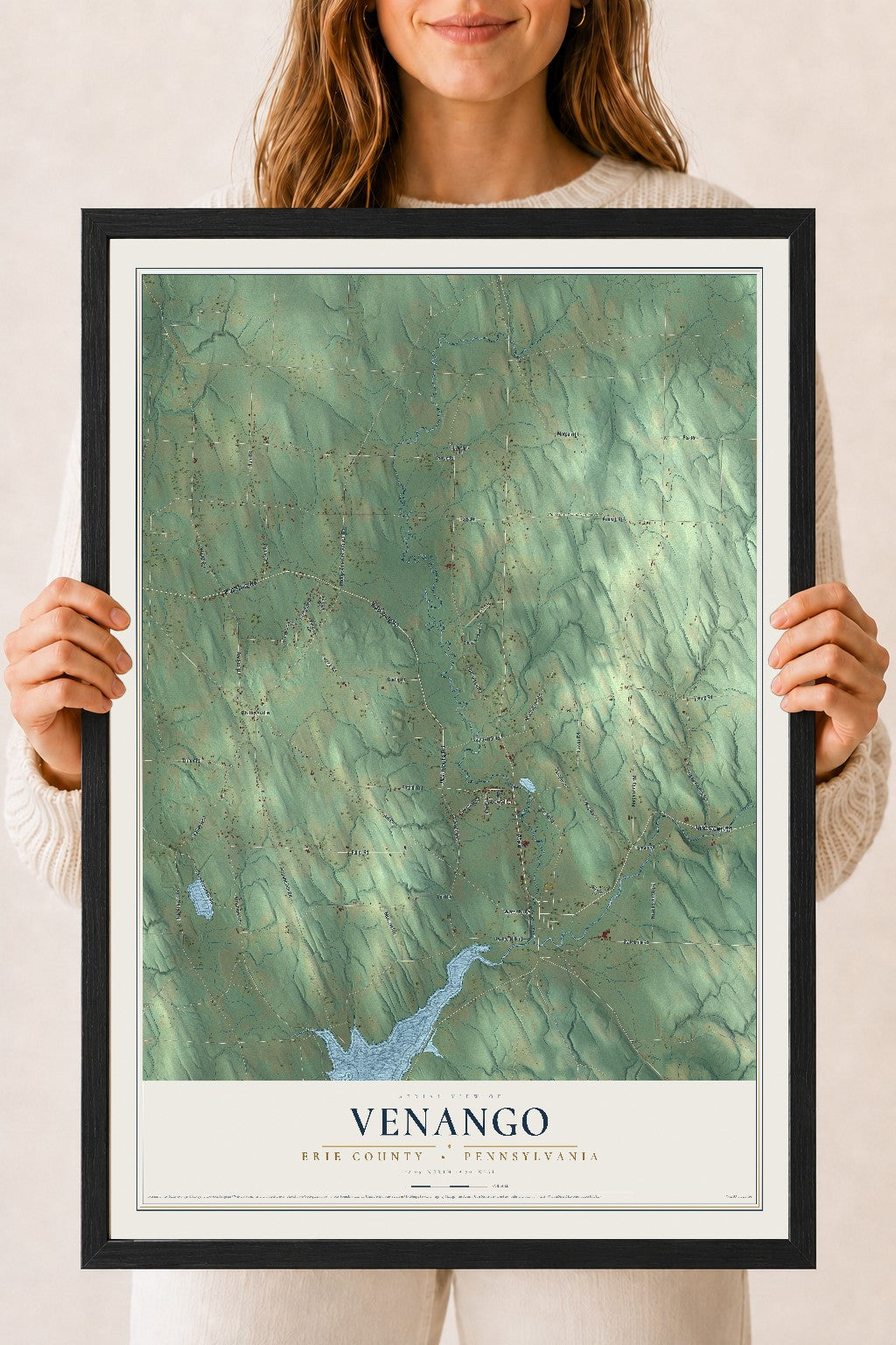 Map of Venango, Erie County, Pennsylvania, 18 x 24 inch print in a black wood frame