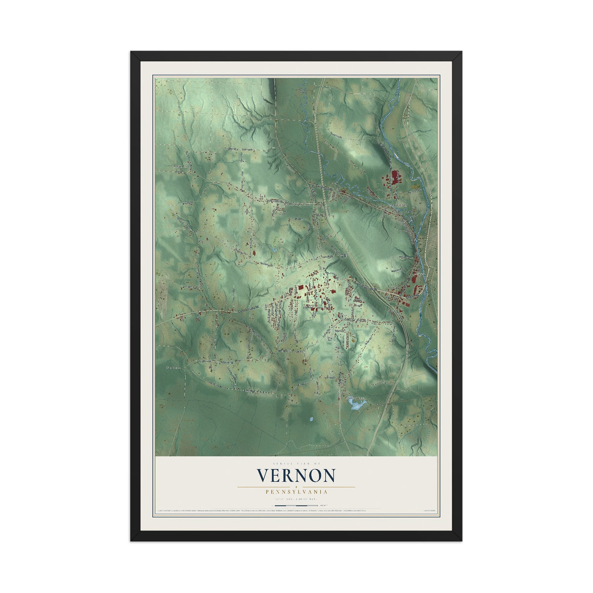 Map of Vernon, Pennsylvania, 12 x 18 inch print in a black wood frame