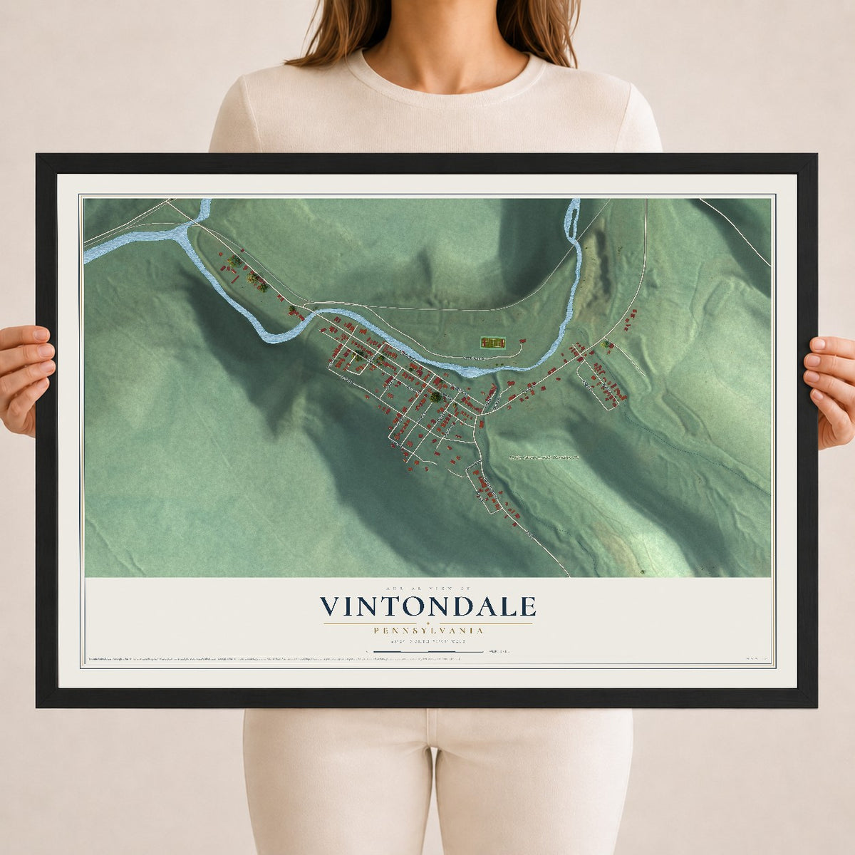Map of Vintondale, Pennsylvania, 18 x 24 inch print in a black wood frame