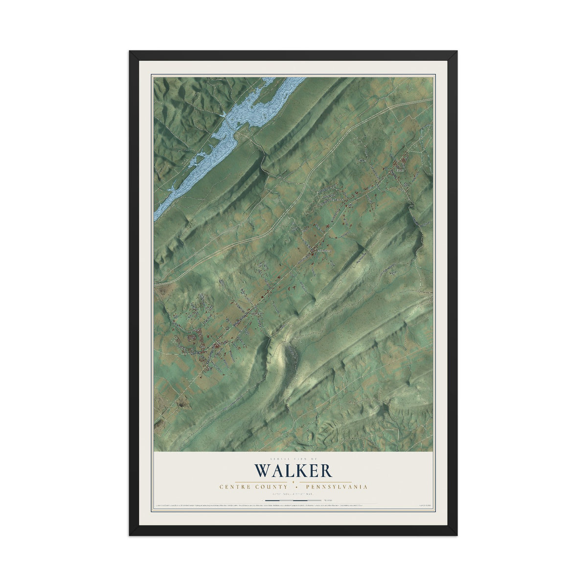 Map of Walker, Centre County, Pennsylvania, 12 x 18 inch print in a black wood frame