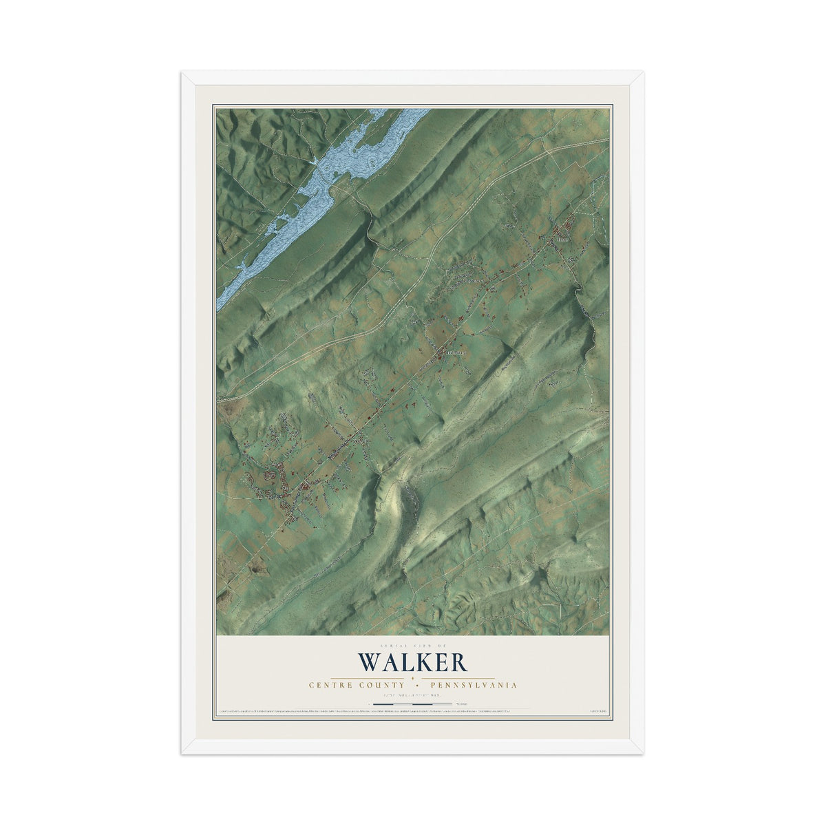 Map of Walker, Centre County, Pennsylvania, 12 x 18 inch print in a white wood frame