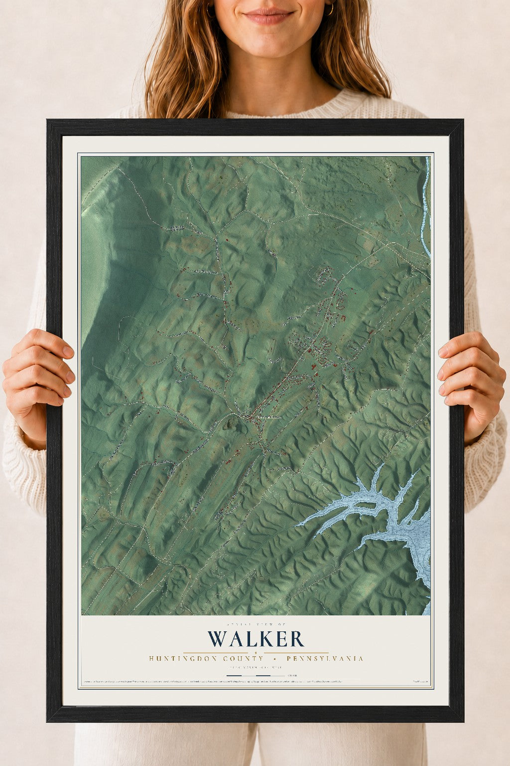 Map of Walker, Huntingdon County, Pennsylvania, 18 x 24 inch print in a black wood frame