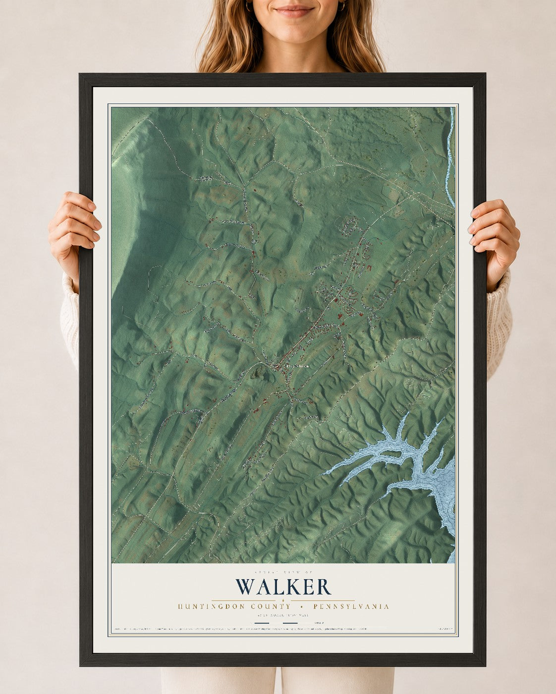 Map of Walker, Huntingdon County, Pennsylvania, 24 x 36 inch print in a black wood frame