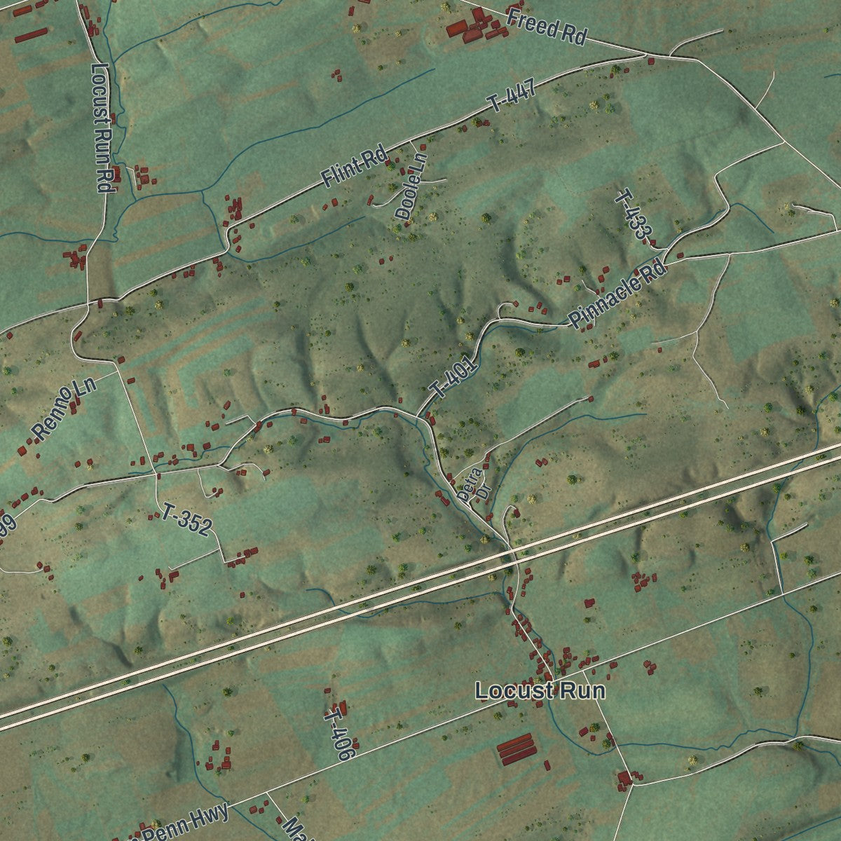 Second close-up of the map of Walker, Juniata County, Pennsylvania print showing more streets and buildings