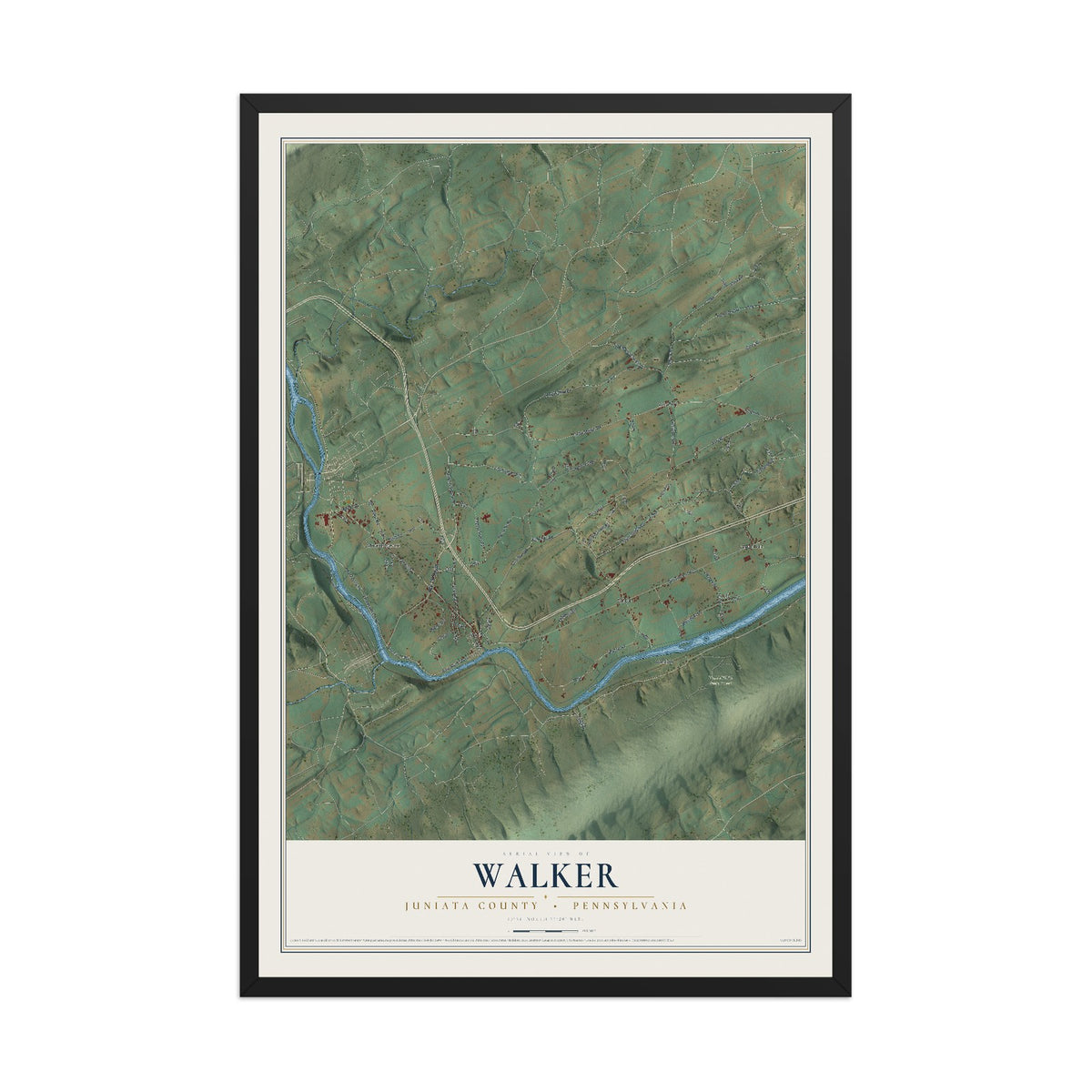 Map of Walker, Juniata County, Pennsylvania, 12 x 18 inch print in a black wood frame