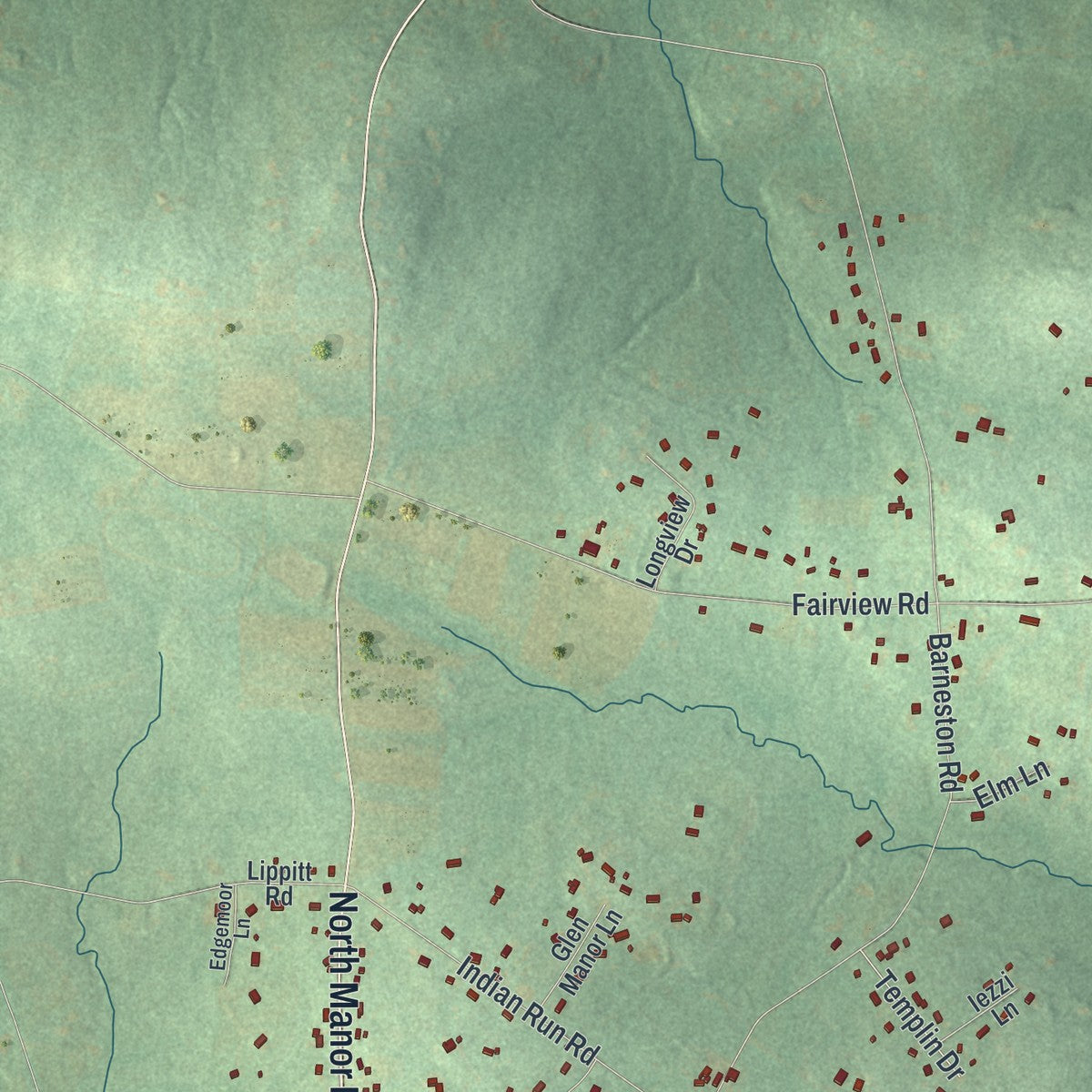 Second close-up of the map of Wallace, Pennsylvania print showing more streets and buildings