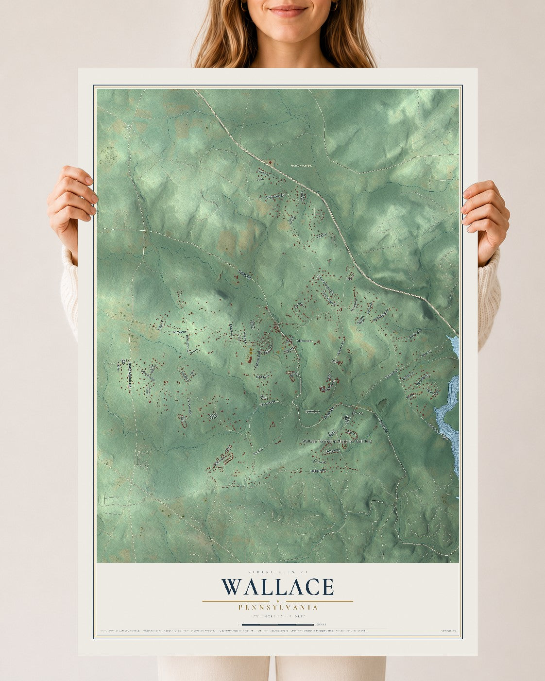 Map of Wallace, Pennsylvania, 24 x 36 inch unframed archival matte print