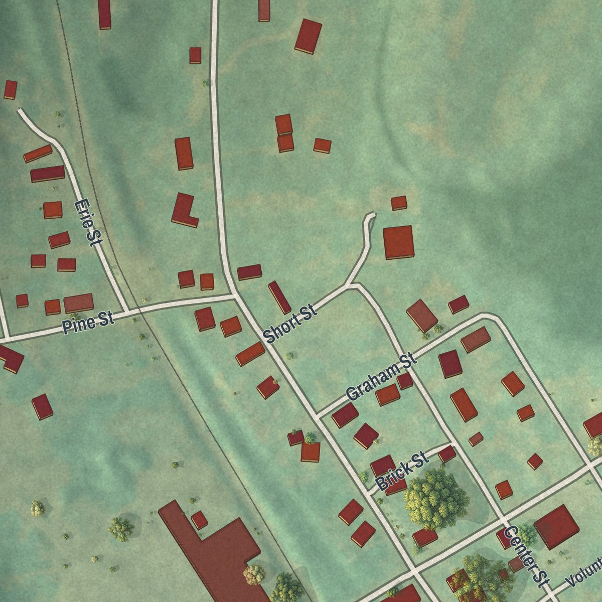 Second close-up of the map of Wallaceton, Pennsylvania print showing more streets and buildings