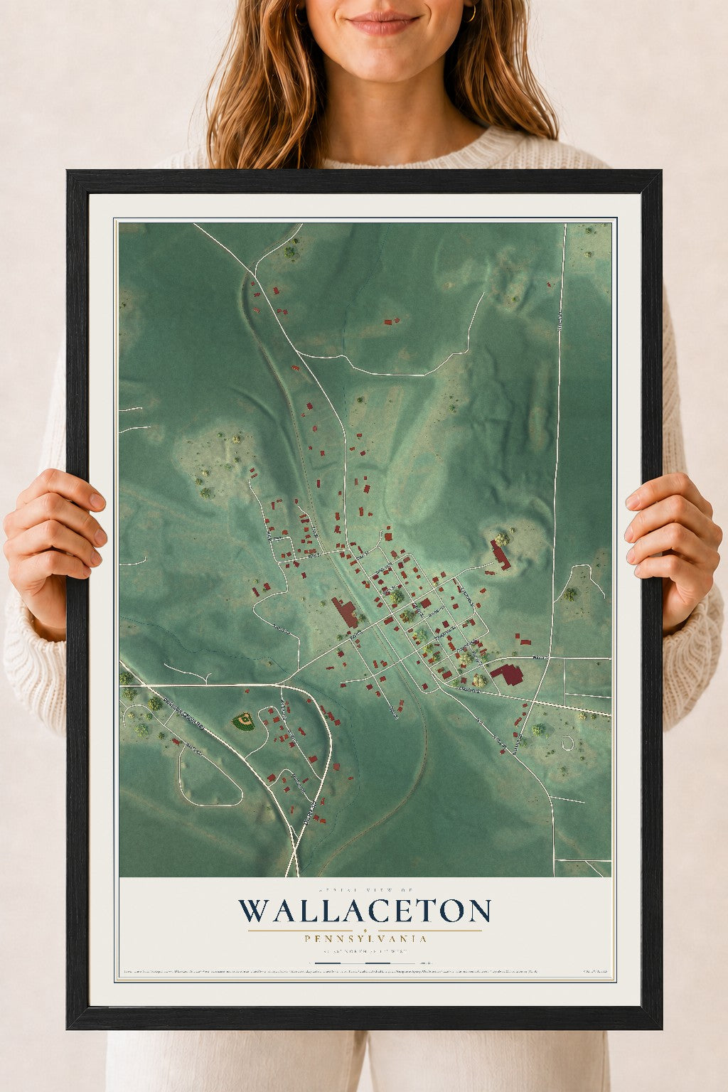 Map of Wallaceton, Pennsylvania, 18 x 24 inch print in a black wood frame