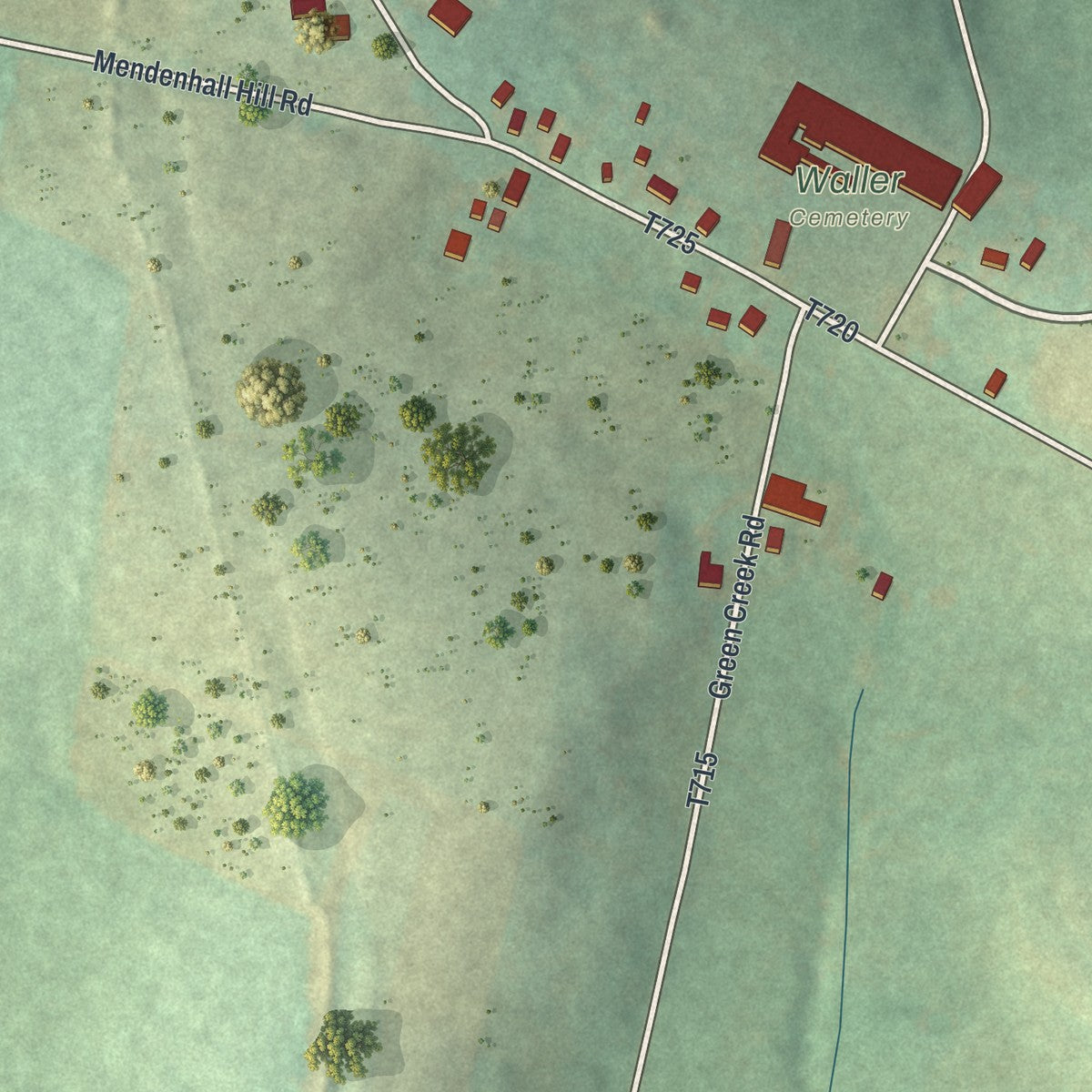Close-up of the map of Waller, Pennsylvania print showing street and building detail