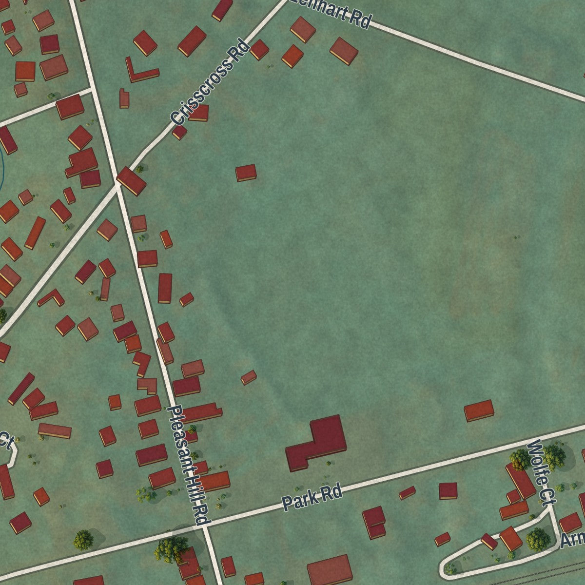 Close-up of the map of Walnuttown, Pennsylvania print showing street and building detail
