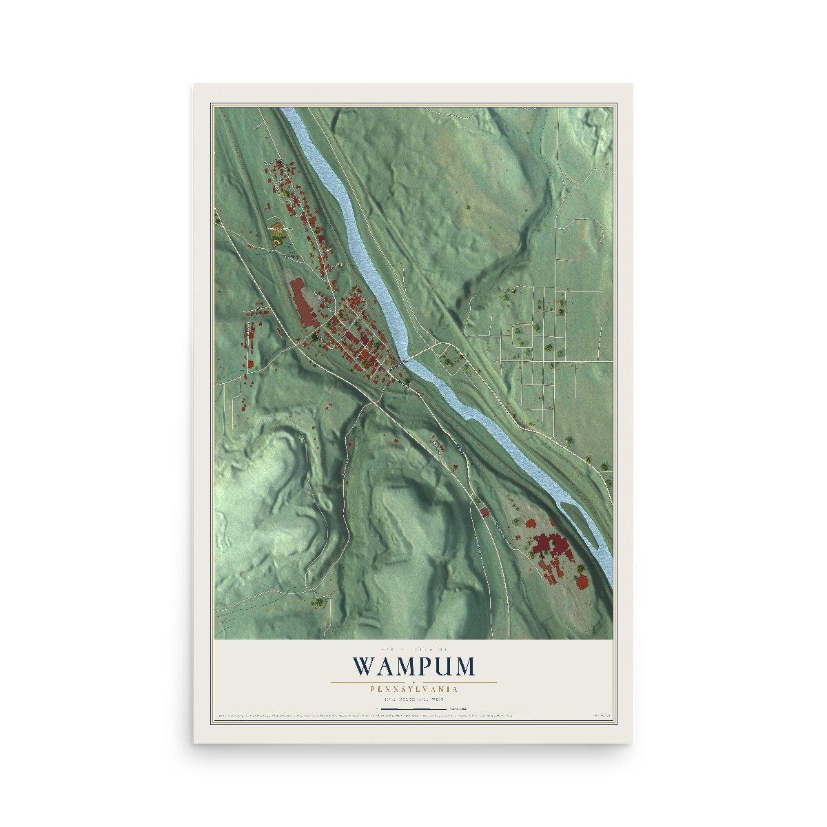 Map of Wampum, Pennsylvania, 12 x 18 inch unframed archival matte print