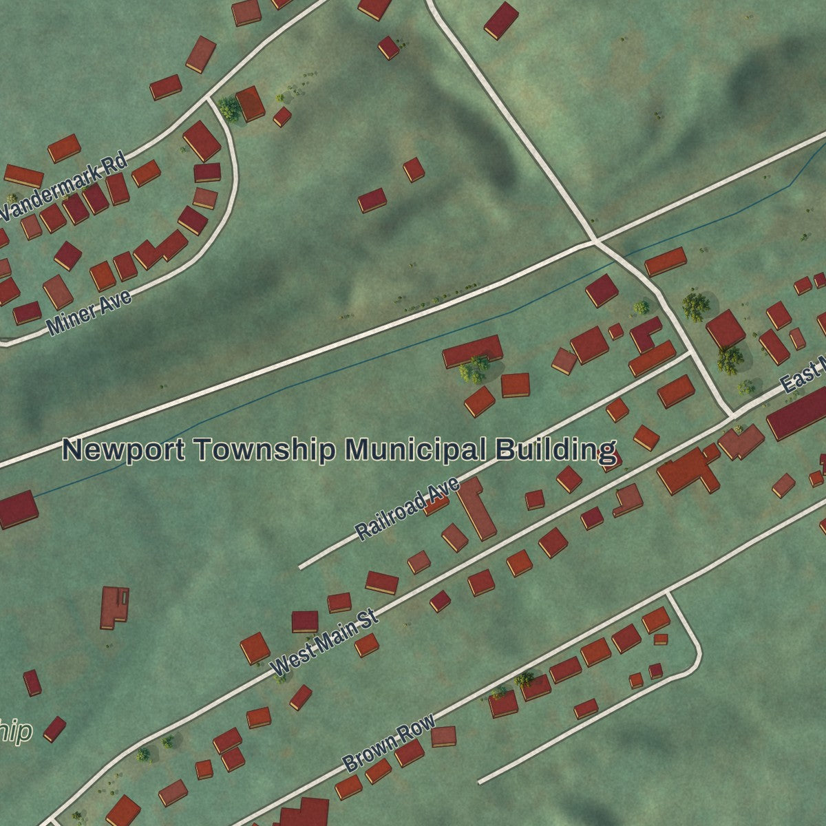Close-up of the map of Wanamie, Pennsylvania print showing street and building detail
