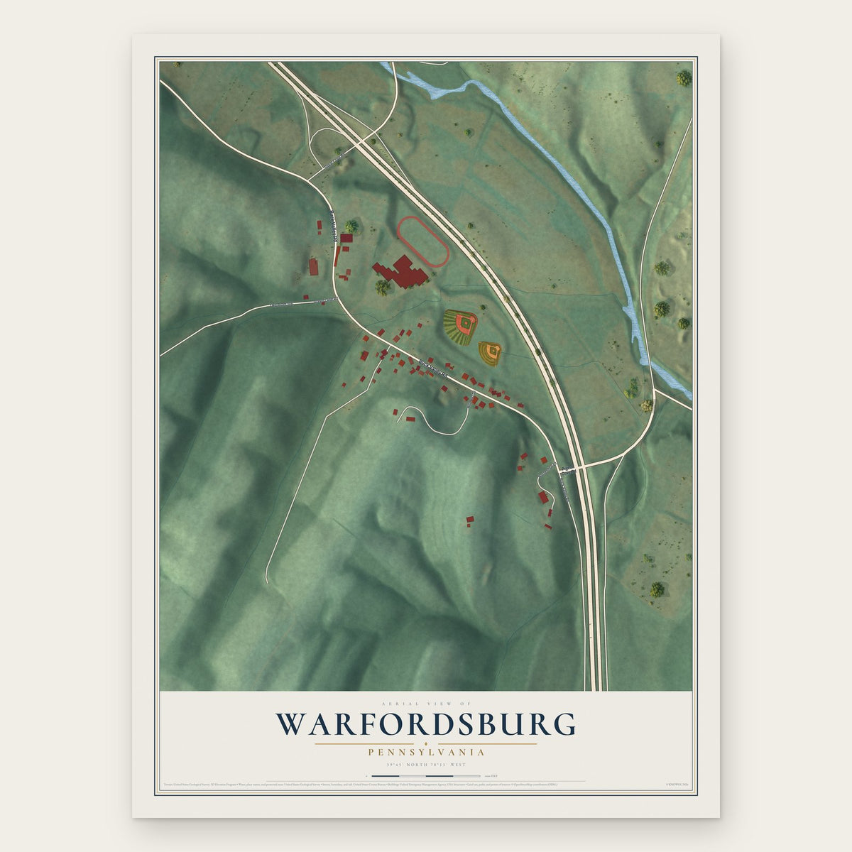 Warfordsburg, Pennsylvania map print, the full design
