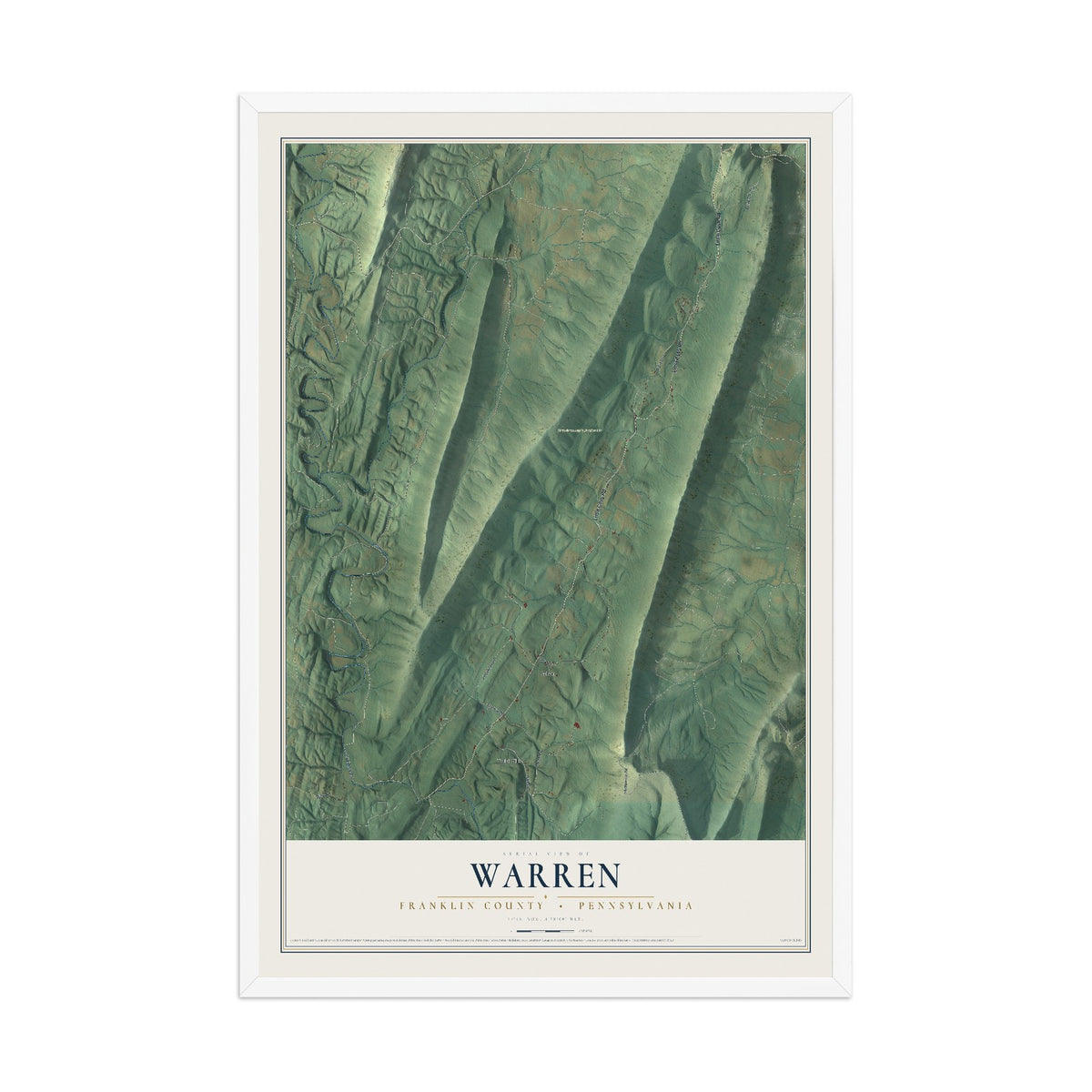 Map of Warren, Franklin County, Pennsylvania, 12 x 18 inch print in a white wood frame