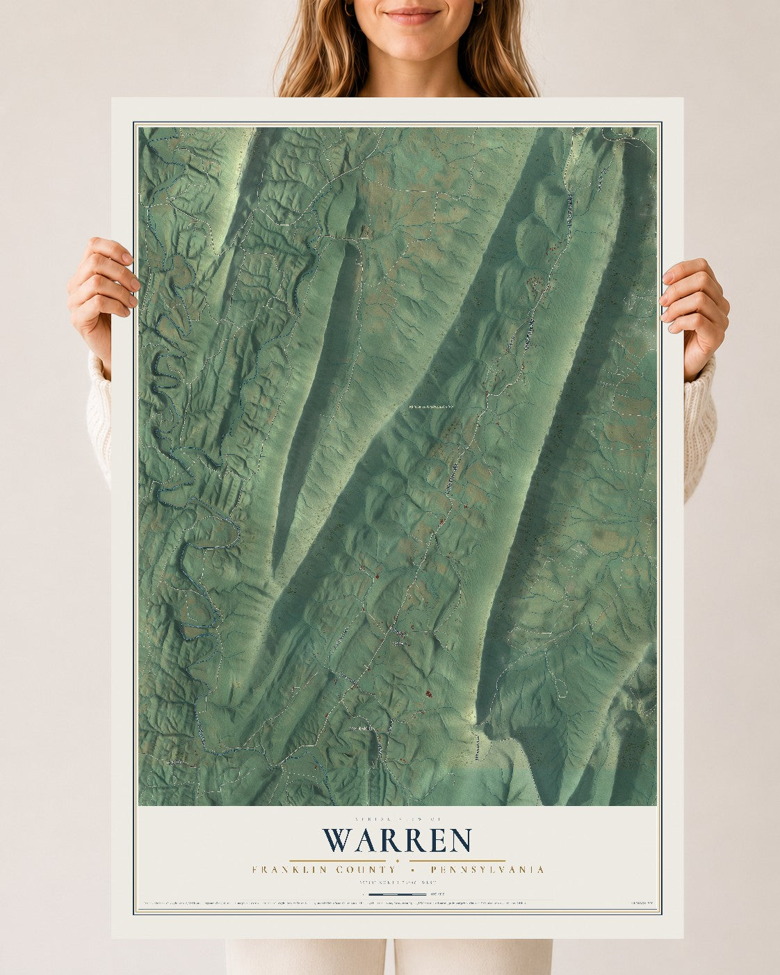 Map of Warren, Franklin County, Pennsylvania, 24 x 36 inch unframed archival matte print