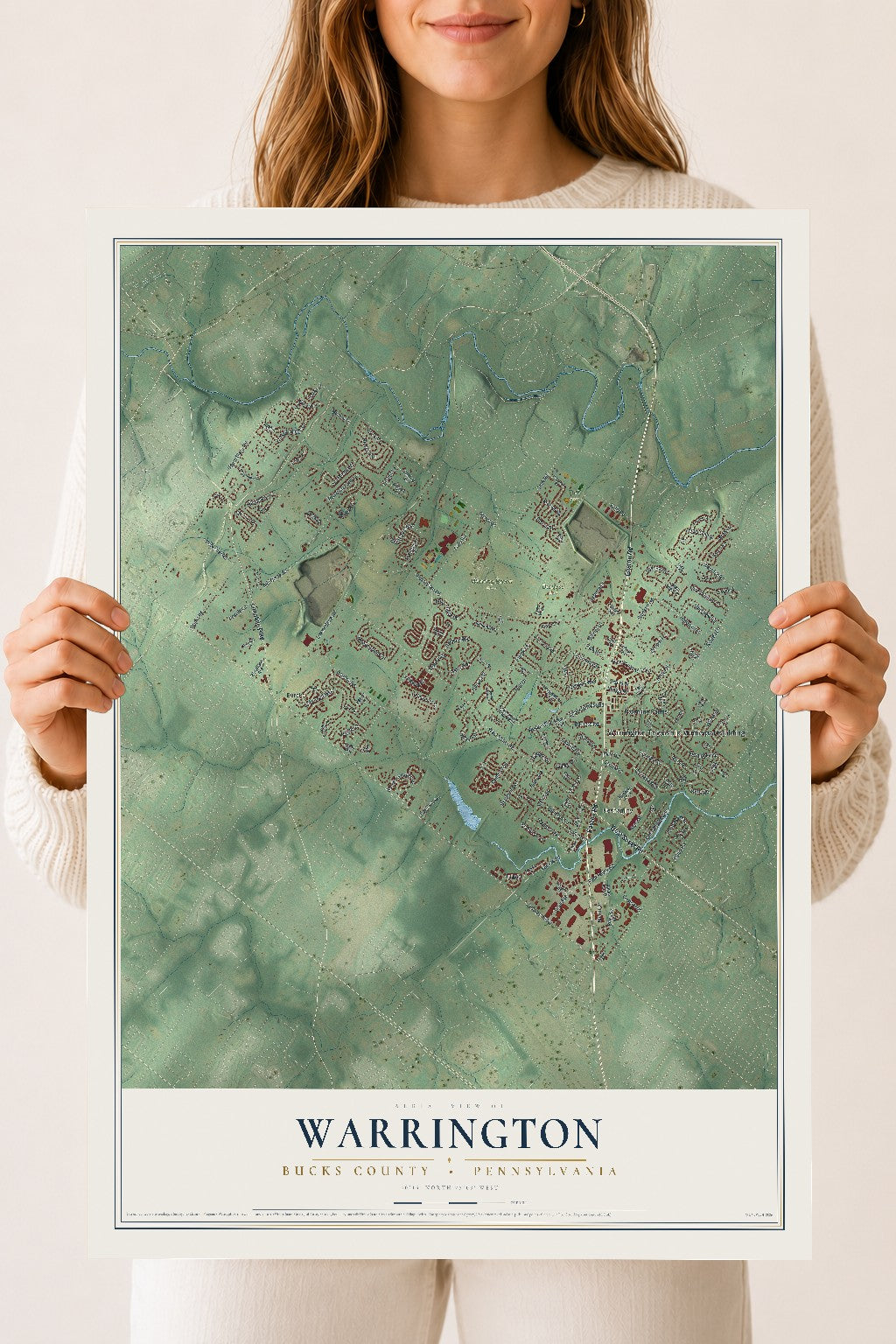 Map of Warrington, Bucks County, Pennsylvania, 18 x 24 inch unframed archival matte print