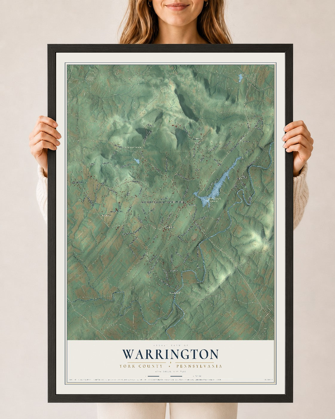 Map of Warrington, York County, Pennsylvania, 24 x 36 inch print in a black wood frame