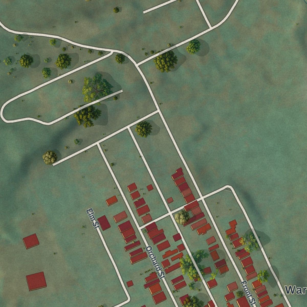 Second close-up of the map of Warrior Run, Pennsylvania print showing more streets and buildings