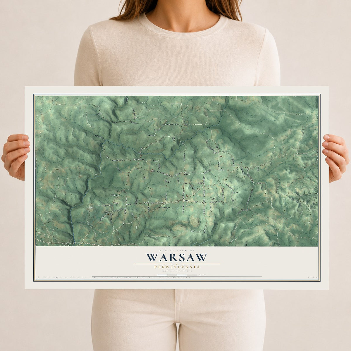 Map of Warsaw, Pennsylvania, 12 x 18 inch unframed archival matte print
