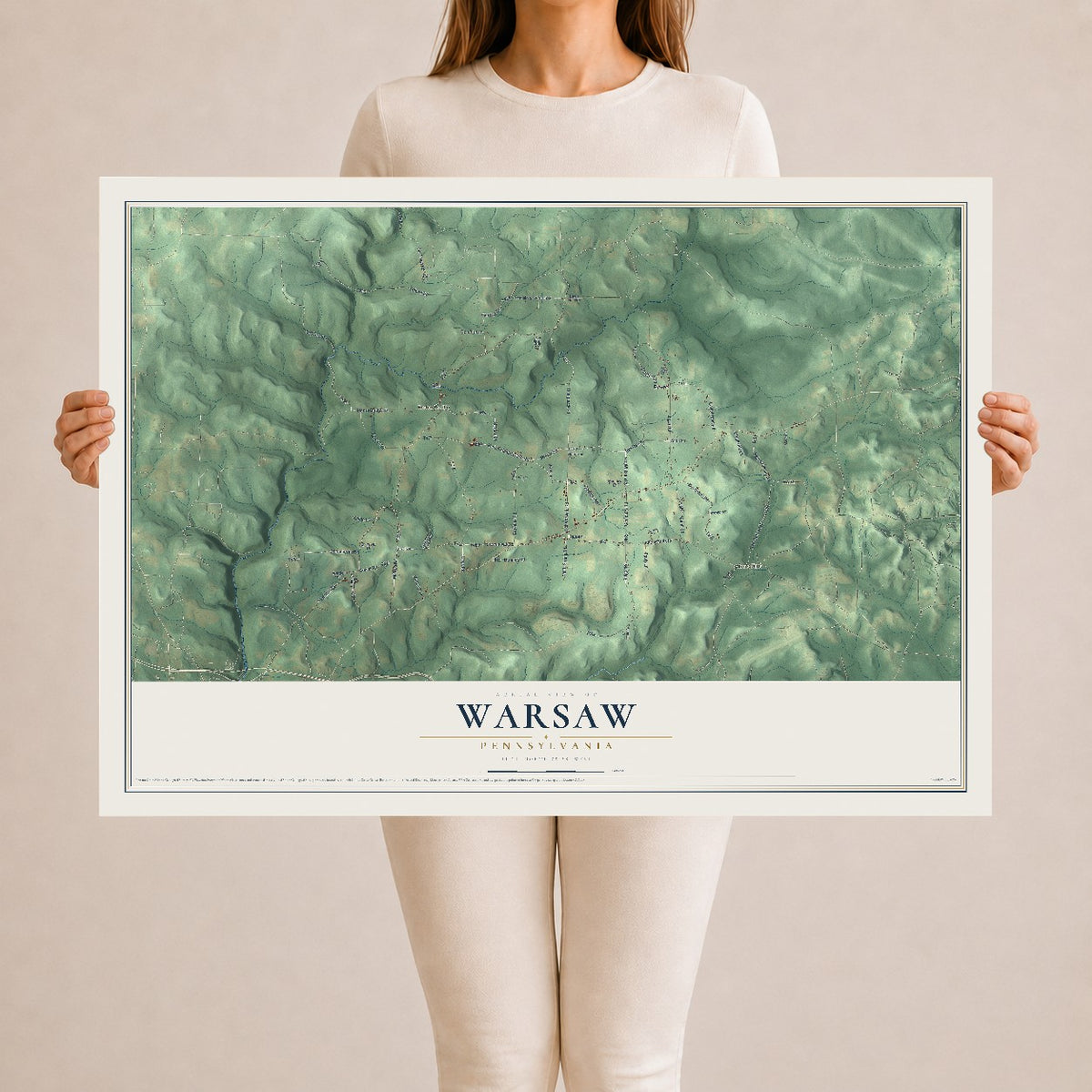Map of Warsaw, Pennsylvania, 24 x 36 inch unframed archival matte print