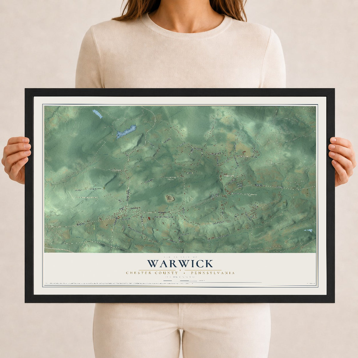 Map of Warwick, Chester County, Pennsylvania, 12 x 18 inch print in a black wood frame