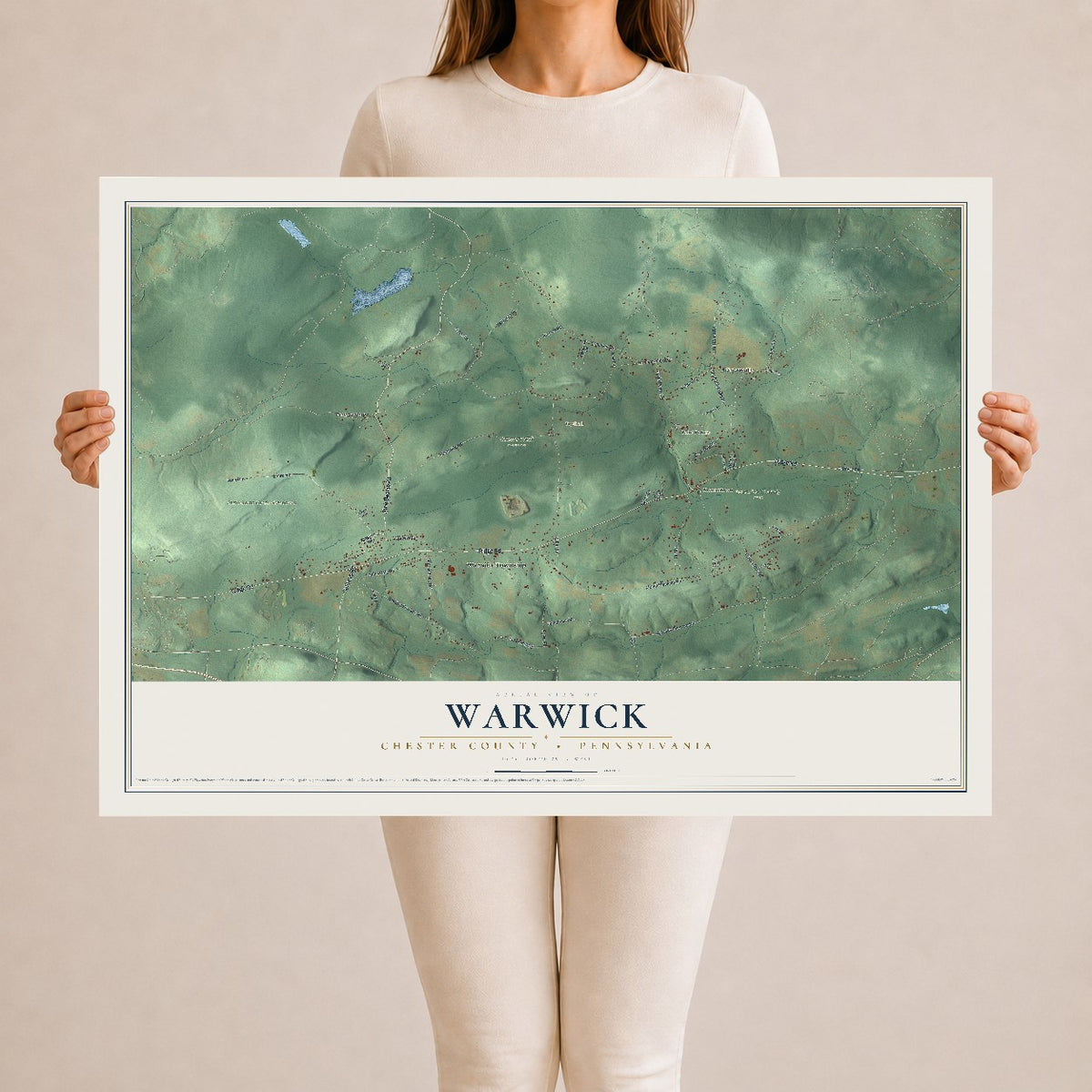 Map of Warwick, Chester County, Pennsylvania, 24 x 36 inch unframed archival matte print