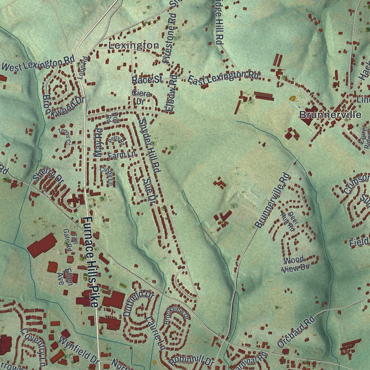 Close-up of the map of Warwick, Lancaster County, Pennsylvania print showing street and building detail