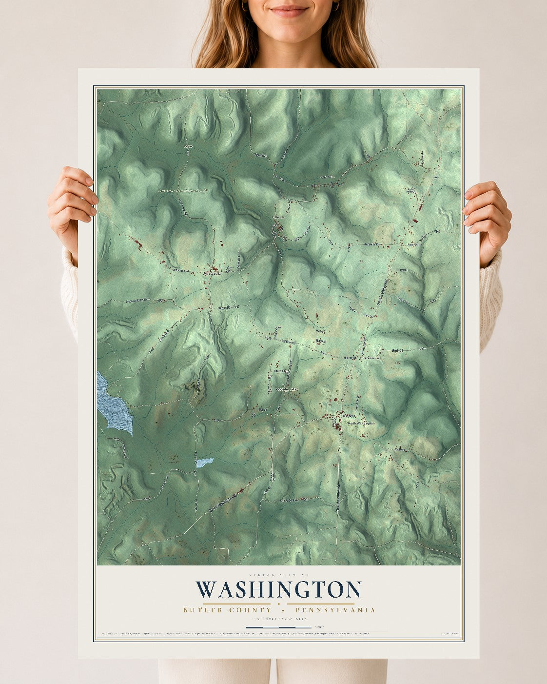 Map of Washington, Butler County, Pennsylvania, 24 x 36 inch unframed archival matte print
