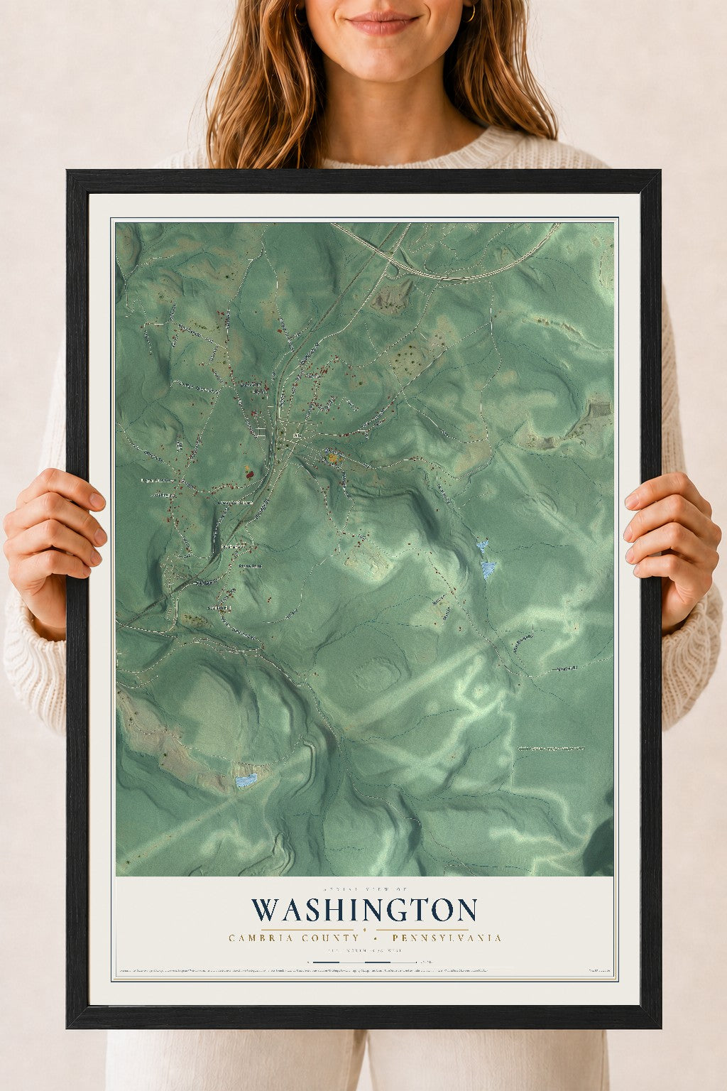 Map of Washington, Cambria County, Pennsylvania, 18 x 24 inch print in a black wood frame
