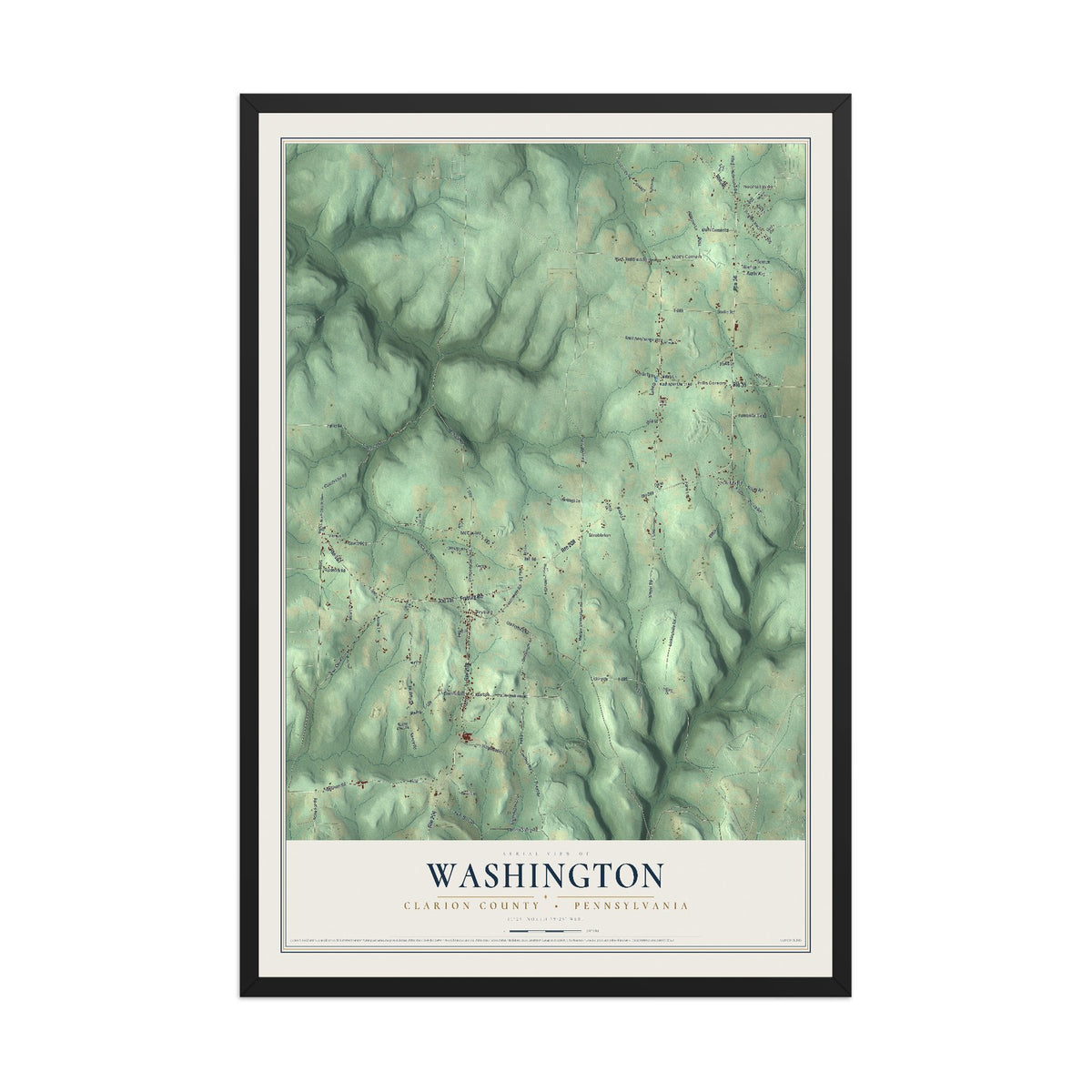 Map of Washington, Clarion County, Pennsylvania, 12 x 18 inch print in a black wood frame