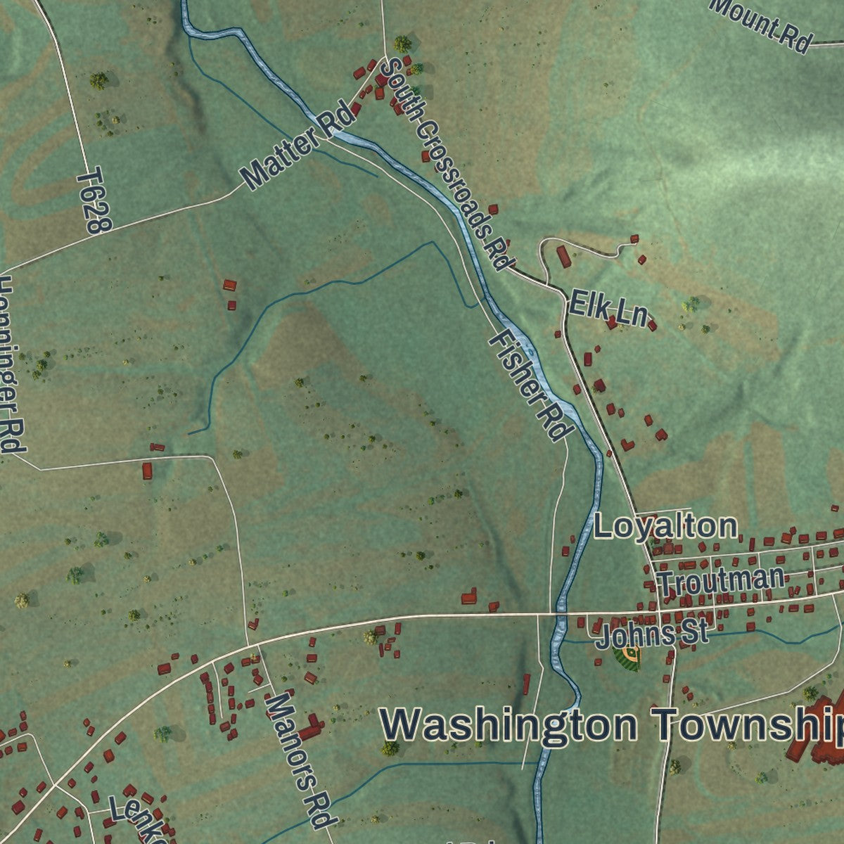 Second close-up of the map of Washington, Dauphin County, Pennsylvania print showing more streets and buildings