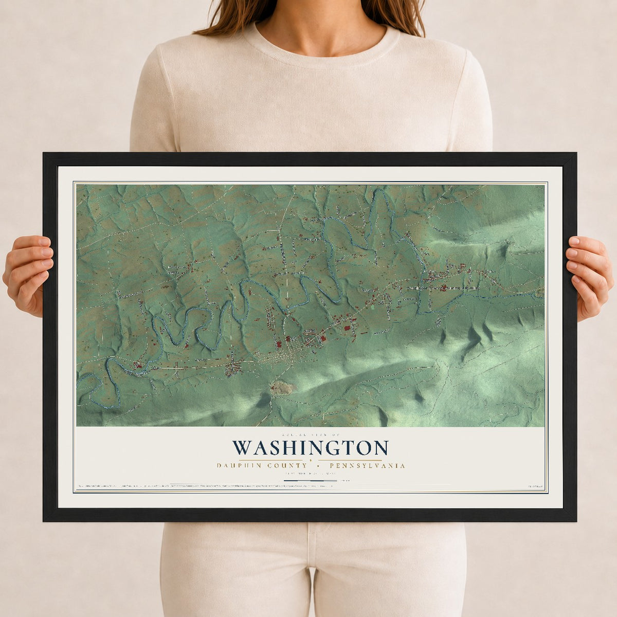 Map of Washington, Dauphin County, Pennsylvania, 12 x 18 inch print in a black wood frame