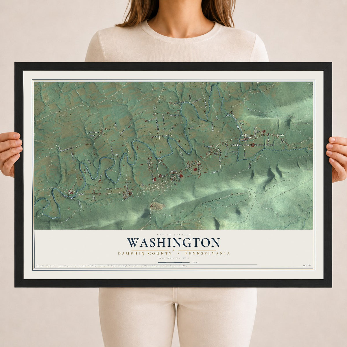 Map of Washington, Dauphin County, Pennsylvania, 18 x 24 inch print in a black wood frame