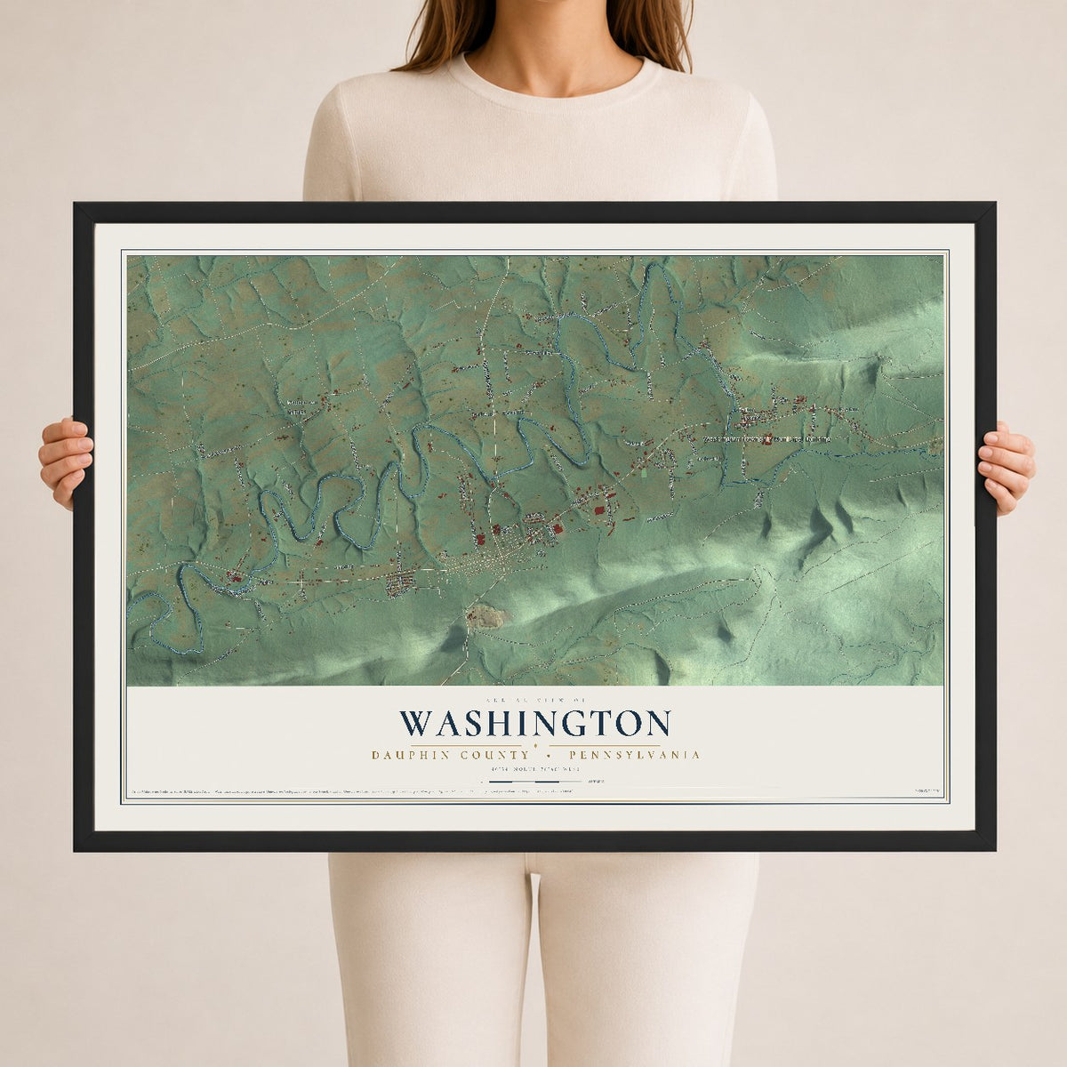 Map of Washington, Dauphin County, Pennsylvania, 24 x 36 inch print in a black wood frame