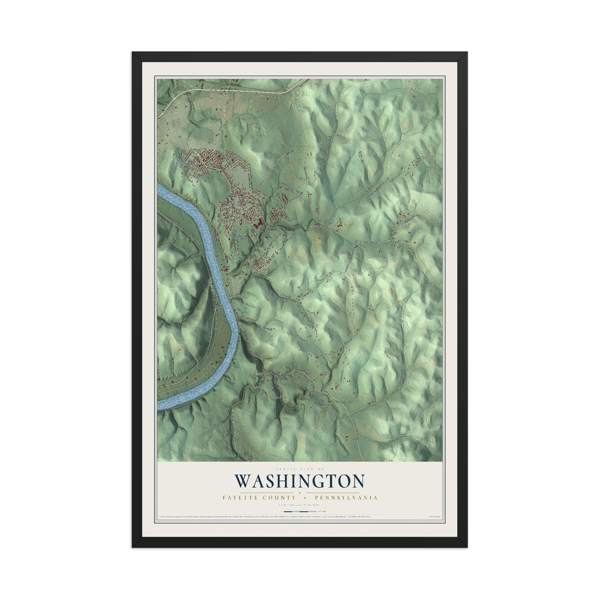 Map of Washington, Fayette County, Pennsylvania, 12 x 18 inch print in a black wood frame