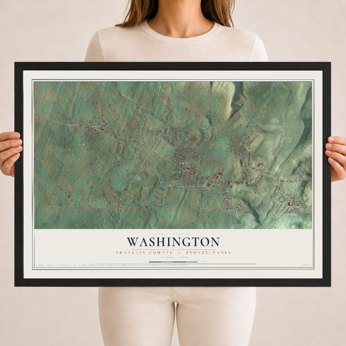 Map of Washington, Franklin County, Pennsylvania, 18 x 24 inch print in a black wood frame