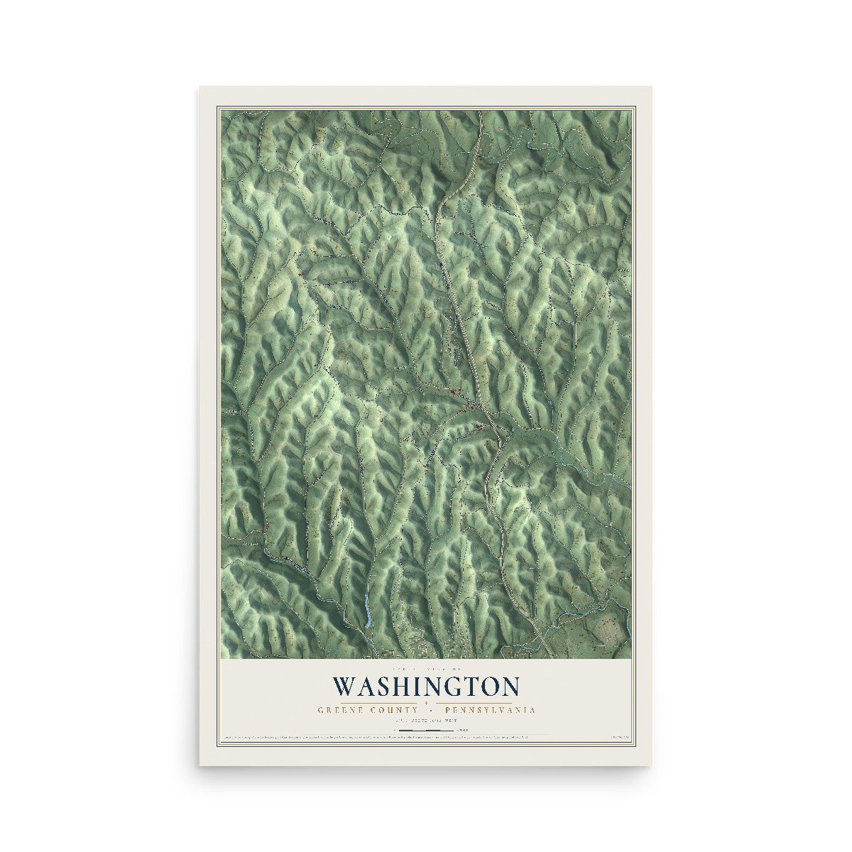 Map of Washington, Greene County, Pennsylvania, 12 x 18 inch unframed archival matte print
